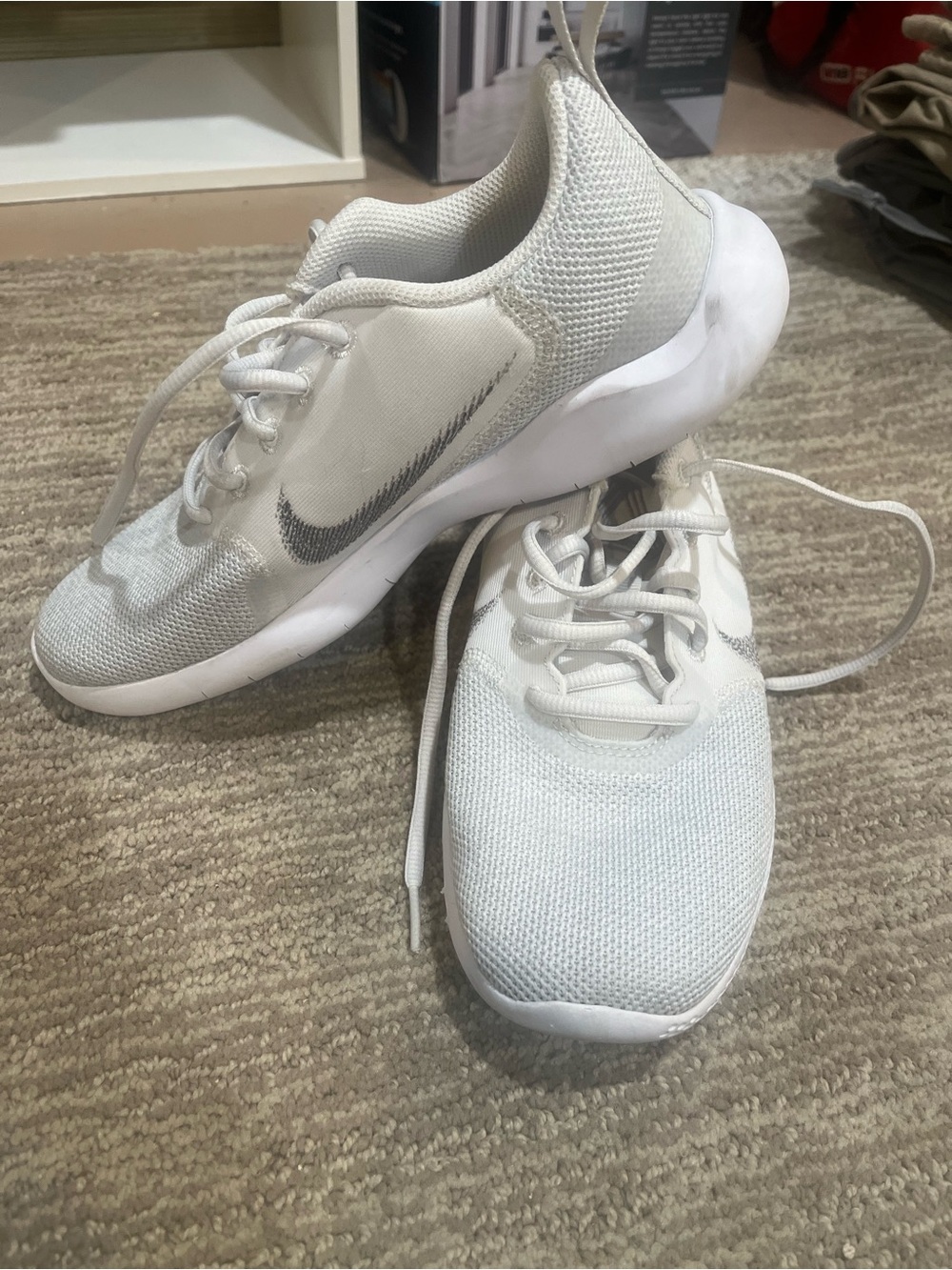 Nike White Sneakers with Silver Swoosh